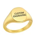 Minimalist gold-plated stainless steel signet ring with a polished oval flat top surface - US 6 / Oval Flat Gold Style (13-D-9) / Gold