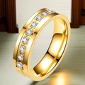 Elegant gold stainless steel eternity ring with cubic zirconia stones inlay and polished finish - US 6 / Gold Single Groove Zirconia Women's Style