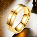 Polished gold-plated wide stainless steel ring with elegant decorative groove finish - US 6 / Gold Grooved Plain Band Style (Men's)