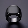 Men's minimalist square signet ring in polished black stainless steel finish - Size 6 / Rounded Square / Black