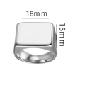 Minimalist square signet ring in silver stainless steel, polished finish with 18x15mm top - US 6 / Wide Steel Signet Style (13-B-7) / Steel