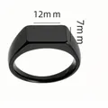 Minimalist black stainless steel signet ring with smooth 12x7mm flat top surface - US 6 / Rectangular Black Signet Style (13-E-4) / Black