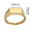 Anillo de sello de acero inoxidable dorado pulido con parte superior plana de 12mm - Talla 6 / Estilo Rectangular (13-E-3) / Dorado