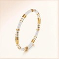 Bamboo style enamel拼接 stainless steel bangle with white and gold striped finish - White