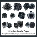 Black rose floral stickers set made of premium specialty paper for scrapbook decor - Silent Night (Dark Gray/Black)