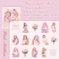 Rosa PET Alice und Blumen Aufkleber für Scrapbooking, 30-teiliges Fantasie-Sticker-Set - Rosa Erinnerungen