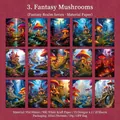 Vintage scrapbooking papierset met fantasiepaddenstoelen en 15 unieke illustraties - Fantasie Paddestoel