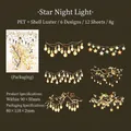 Set de 12 autocollants PET en nacre avec motifs d'étoiles et lampes pour scrapbooking - Veilleuse Étoilée