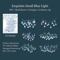 Blue lantern PET stickers with shell light effect for DIY journaling, 6 designs - Exquisite Blue Lamp