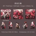 Night Goddess PET stickers featuring anime characters and red roses with shell light finish - Dark Night Charm