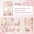 Pegatinas PET flores rococó rosa, 15 piezas de papel decorativo vintage con rosas y mariposas - Rosa