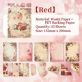 Pegatinas PET de flores vintage Rococó rojo, set de 15 piezas para decorar diarios - Rojo