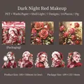 Night Goddess shell light PET stickers featuring vintage red dress lady portraits - Night Red Makeup