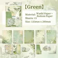 Set di 15 adesivi botanici vintage verdi con motivi di ortensie e farfalle - Verde