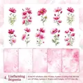 Floral PET sticker set with pink begonia patterns and cardstock papers for scrapbooking - Begonia Theme (Begonia)