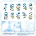 Blue watercolor floral PET stickers and gradient background card set for scrapbooking - Sweetheart Theme (Sweetheart)