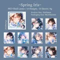 Blue iris and anime girl PET stickers set with a glossy shell finish for journaling - Spring Iris