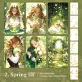 Spring Elves decorative card set with 12 shell gold character stickers 85x54mm - Spring Elf