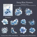 Adesivi in PET con fiori blu e lamina d'oro per journaling, decalcomanie floreali deco - Fiori Blu Profondo