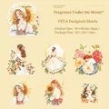 Set di adesivi in PET a tema ragazza e fiori per scrapbooking fai-da-te e decori - Fragranza sotto la Luna