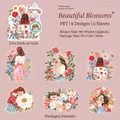 Set van 6 PET-stickers bloemenmeisje, DIY scrapbooking materiaal, aquarelstijl, 90x90mm - Heldere Bloemen