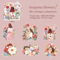 Set 6 adesivi PET ragazza e fiori, materiale scrapbooking DIY, stile acquerello, 90x90mm - Fiori Vivaci