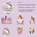 Floral girl PET sticker set with 6 aesthetic flower illustration designs for journaling - Watching Flowers Bloom