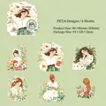 Set di adesivi floreali in PET con sei illustrazioni di ragazze e dettagli in foglia d'oro - Piccoli Fiori