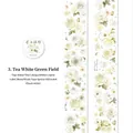 Floral washi tape with white roses and green leaves in tea-white wild field style - Tea White Green Field