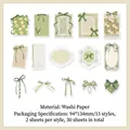 Vintage olive green washi paper stickers with floral and ribbon patterns for DIY journaling - In The Woods