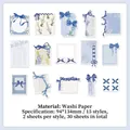 Blue aesthetic washi sticker pack with floral and ribbon designs for DIY journaling - Lunar Repose