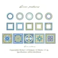 Green Pastoral series aesthetic stickers featuring floral frames and vintage tile designs - Green Pastoral