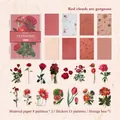 Retro Story vintage flower scrapbooking kit with 16 papers and 15 floral stickers - Crimson Sunset Style (F6-1/2-1) / Red Sunset