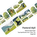 Pastoral scenery washi tape with watercolor mountain and cottage illustrations, 6cm x 2m roll - Pastoral