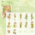Forest Whisper PET stickers featuring forest girl illustrations and green nature elements - Forest Whisper