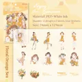 30pcs Summer Dream Girl PET stickers featuring cute illustrations and white ink details - Flowery Orange Sea