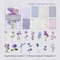 Purple floral scrapbooking kit with 16 specialty papers and 15 vintage flower stickers - Purple Radiance