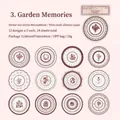 Garden Memories vintage circular floral stickers set 24 pieces on white kraft paper - Garden Memories