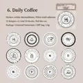 Coffee-themed circular stickers set with 12 vintage designs in white kraft paper - Daily Coffee