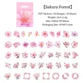 Set di 45 adesivi in PET con fiori di ciliegio rosa e sakura ad acquerello per decorazioni - Foresta di Fiori di Ciliegio
