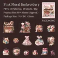 Vintage PET sewing stickers featuring pink floral patterns for decorative scrapbooking - Pink Floral Embroidery