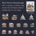 Set di adesivi PET Blue Flower Dream con motivi vintage di cucito e fiori per diari DIY - Sogno di Fiori Blu