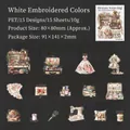 Pegatinas de PET vintage de costura con tijeras y motivos florales, set de 15 piezas - Color de Bordado Blanco