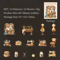 Vintage sewing themed PET stickers set with scissors and sewing machines patterns - Orange Embroidery Sentiment
