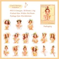 30pcs PET stickers featuring fashionable girls in vibrant orange summer outfits and hats - Lively Orange Summer