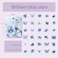 Set di 60 adesivi blu con fiori e farfalle per scrapbooking, 30 motivi con finitura lucida - Stelle Blu Brillanti