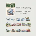 Retro Story travel stickers pack with 30 pieces of PET decorative vintage transport decals - Dream on the Road / 30 Sheets