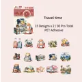Retro Reiseaufkleber-Set 30 Stück PET-Material für DIY-Journale und Scrapbooking-Deko - Reibungslose Zeit / 30 Blatt