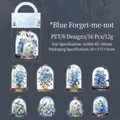 Blaue Vergissmeinnicht Aquarell-Blumen PET-Aufkleber für Scrapbook-Deko, 16er Set - Blaues Vergissmeinnicht