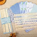 Kit scrapbooking Retro Story Foam con 12 papeles azules y 6 cintas de encaje blanco - Espuma